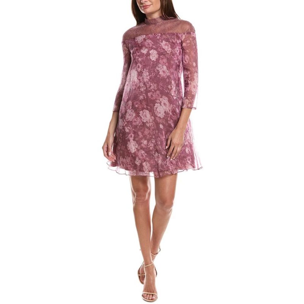 Rene Ruiz Womens Chiffon Band Collar Trapeze Gown